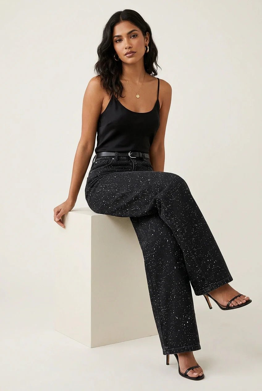 Women’s High-Waist Straight-Leg Glitter Jeans Slim Fit Stylish Denim 8