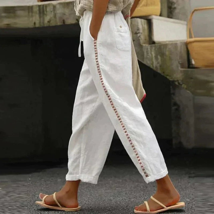 Women's High-Waist Tapered Trousers with Side Button Detail for Casual and Office Wear 0