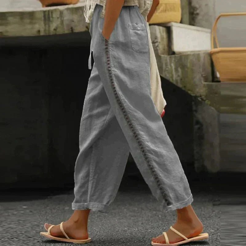 Women's High-Waist Tapered Trousers with Side Button Detail for Casual and Office Wear 1