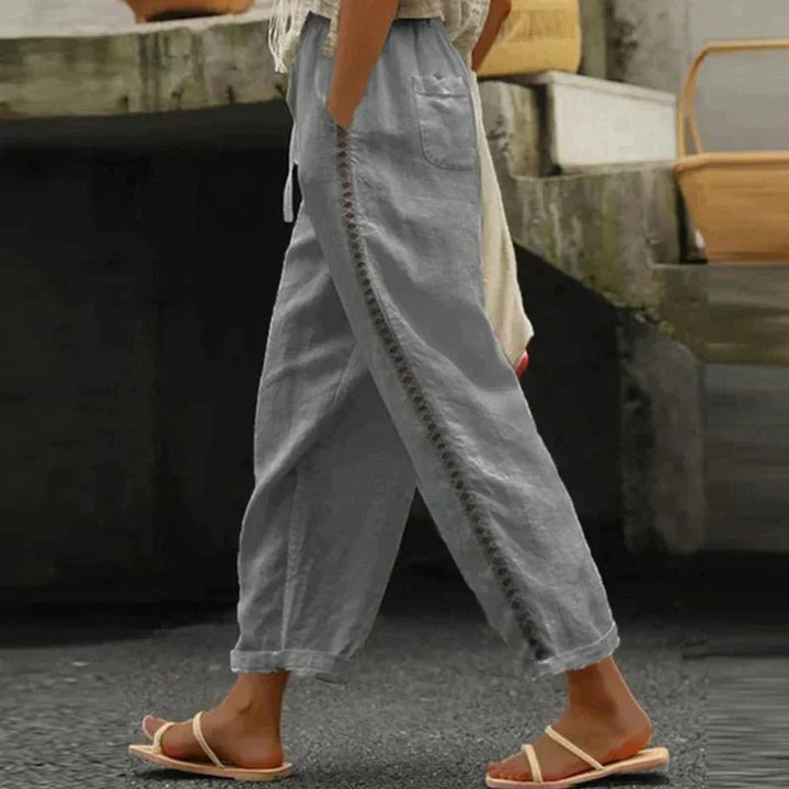 Women's High-Waist Tapered Trousers with Side Button Detail for Casual and Office Wear 1