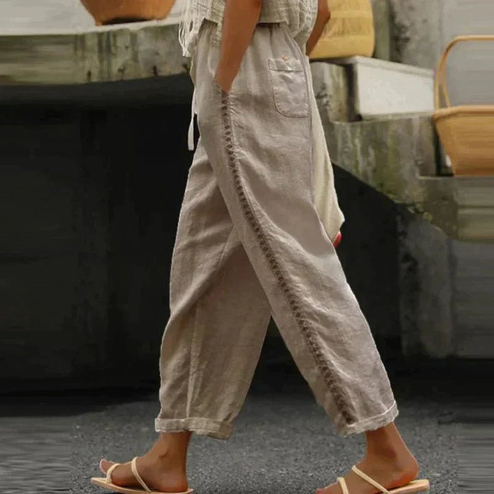 Women's High-Waist Tapered Trousers with Side Button Detail for Casual and Office Wear 2