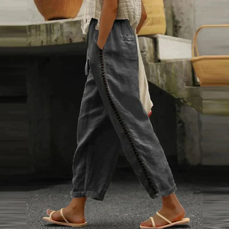 Women's High-Waist Tapered Trousers with Side Button Detail for Casual and Office Wear 3