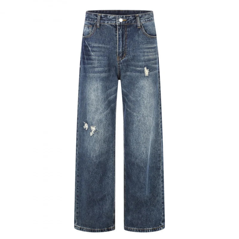 Women's High-Waisted Wide-Leg Jeans with Distressed Details and Vintage Style 0