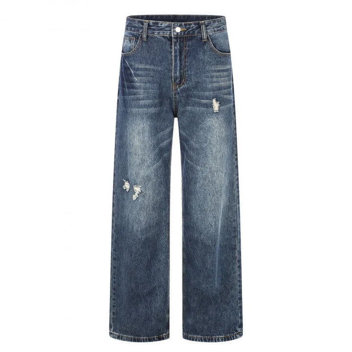 Women's High-Waisted Wide-Leg Jeans with Distressed Details and Vintage Style 0