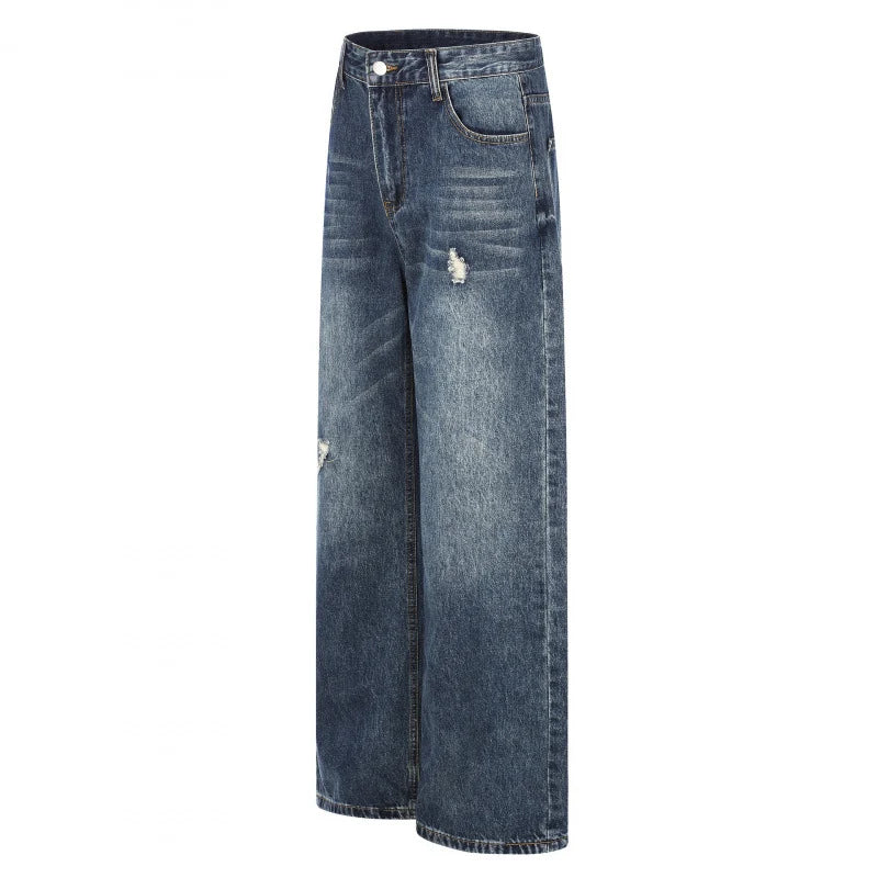 Women's High-Waisted Wide-Leg Jeans with Distressed Details and Vintage Style 1