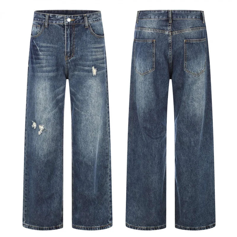 Women's High-Waisted Wide-Leg Jeans with Distressed Details and Vintage Style 3