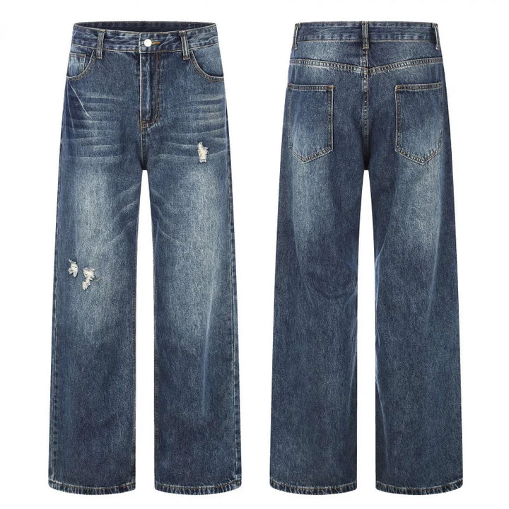 Women's High-Waisted Wide-Leg Jeans with Distressed Details and Vintage Style 3