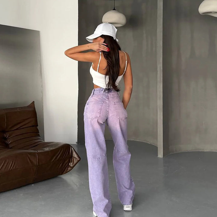 Women's High-Waisted Wide-Leg Jeans with Modern Color Gradient Casual Denim Pants 3