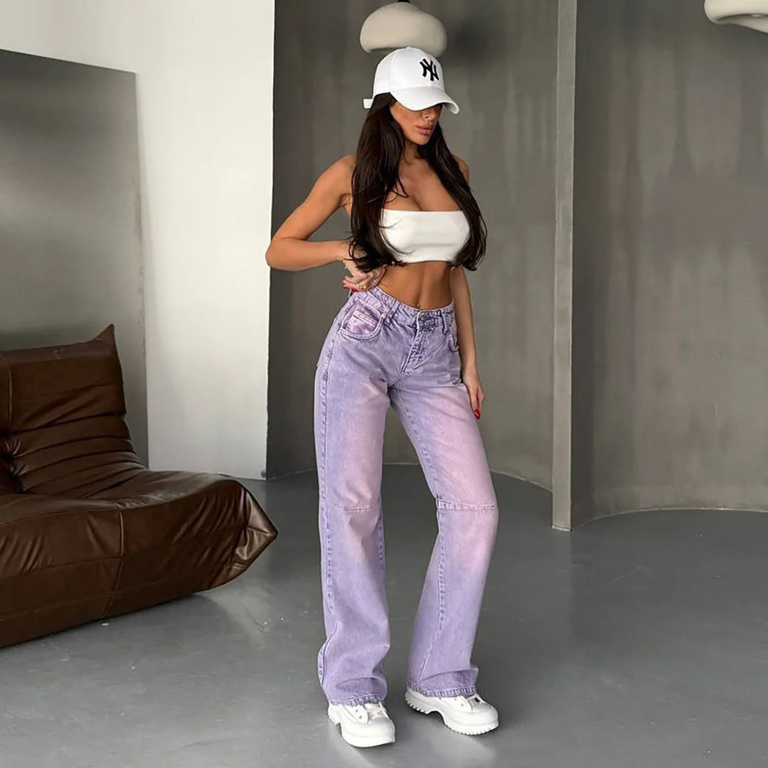 Women's High-Waisted Wide-Leg Jeans with Modern Color Gradient Casual Denim Pants 4