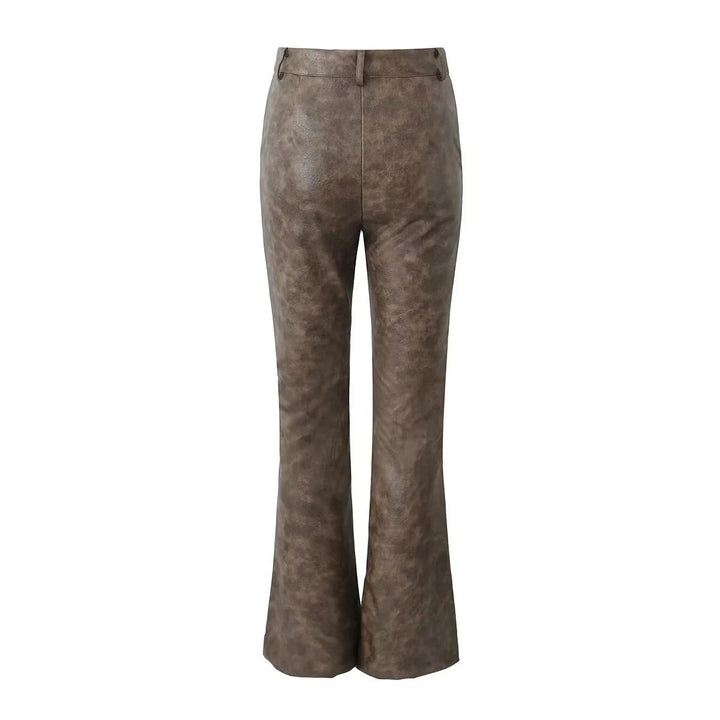 Women's High Waist Flared Faux Leather Trousers Elegant Fit Casual Chic Pants 2