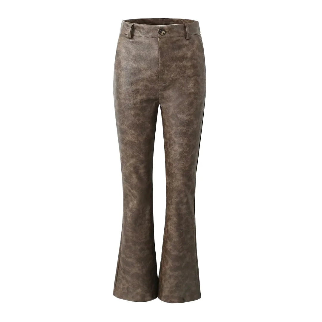 Women's High Waist Flared Faux Leather Trousers Elegant Fit Casual Chic Pants 5