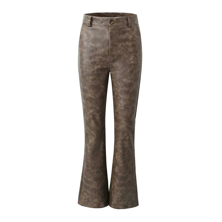 Women's High Waist Flared Faux Leather Trousers Elegant Fit Casual Chic Pants 6