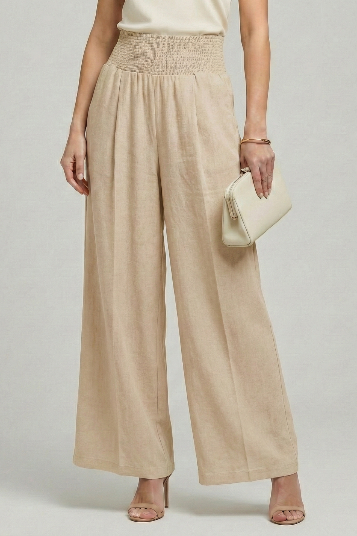 Women's High Waist Palazzo Trousers Wide Leg Summer Pants Elegant Pleated Design 0