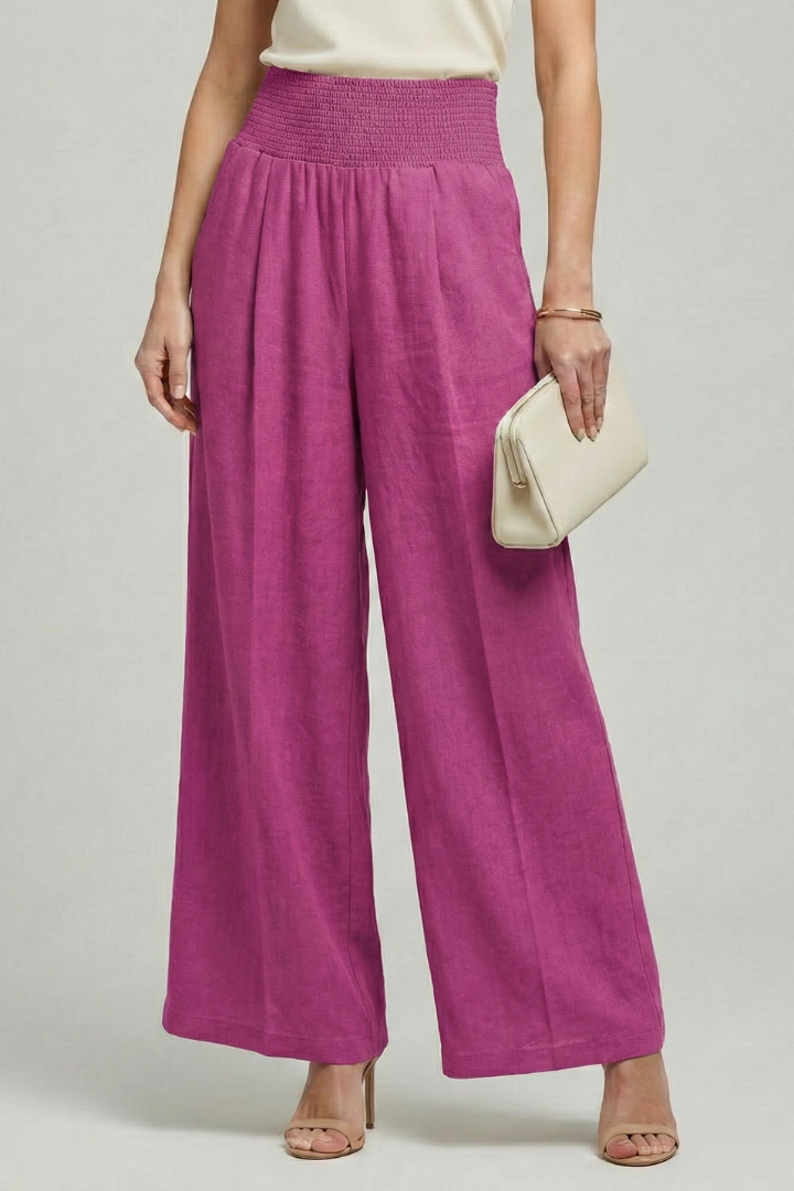 Women's High Waist Palazzo Trousers Wide Leg Summer Pants Elegant Pleated Design 7