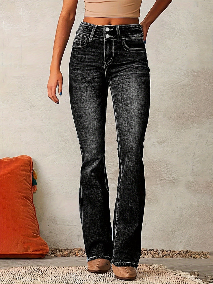 Women's High Waist Wide Leg Jeans Flattering Retro Style Denim Pants 2