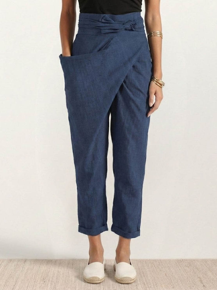 Women's High Waist Wrap Trousers Cropped Tapered with Bow Waistband 10