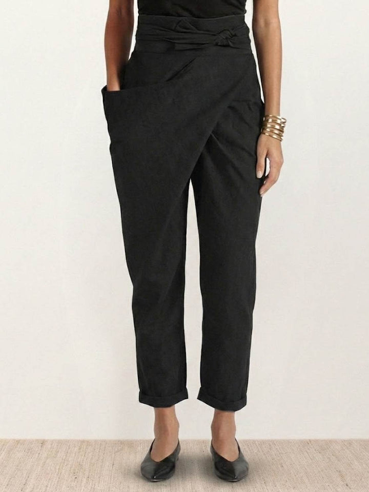 Women's High Waist Wrap Trousers Cropped Tapered with Bow Waistband 11