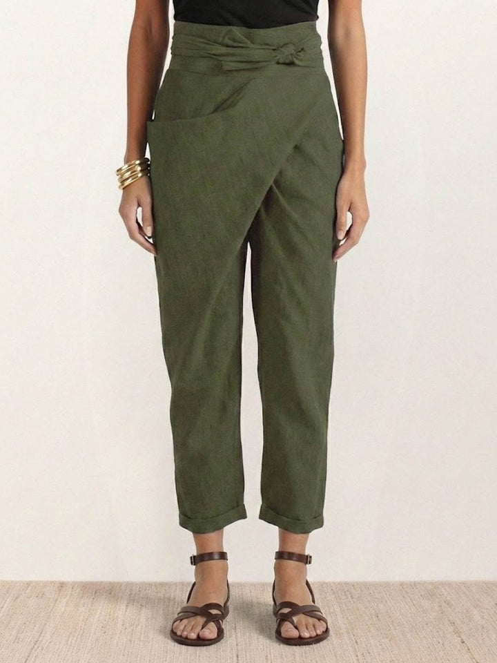 Women's High Waist Wrap Trousers Cropped Tapered with Bow Waistband 5