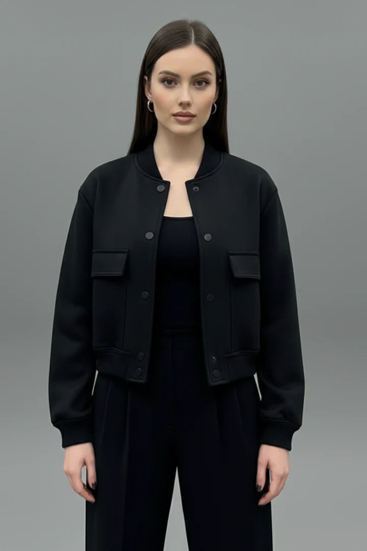 Women’s Jacket with Button Closure and Elasticated Hem 0