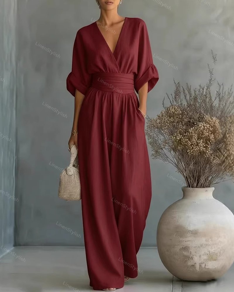 Women's Jumpsuit - Elegant V-Neck Design, Tailored Fit for Modern Sophistication, Versatile Style for Any Occasion 1