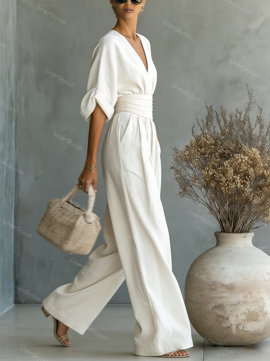 Women's Jumpsuit - Elegant V-Neck Design, Tailored Fit for Modern Sophistication, Versatile Style for Any Occasion 3