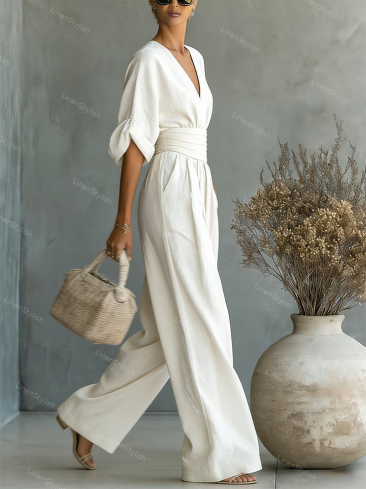 Women's Jumpsuit - Elegant V-Neck Design, Tailored Fit for Modern Sophistication, Versatile Style for Any Occasion 3
