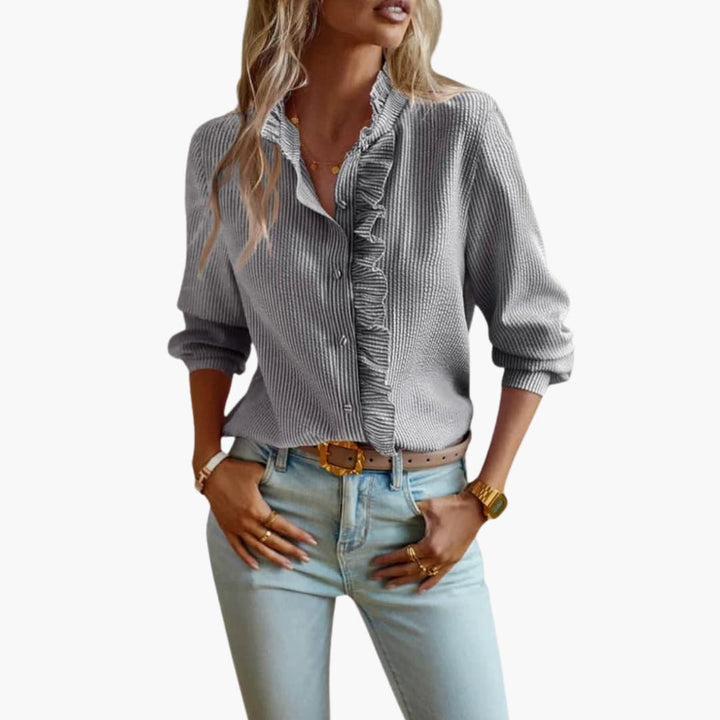 Women's Long Sleeve Blouse - Elegant Ruffle Front Top for Casual Wear and Stylish Outings 2