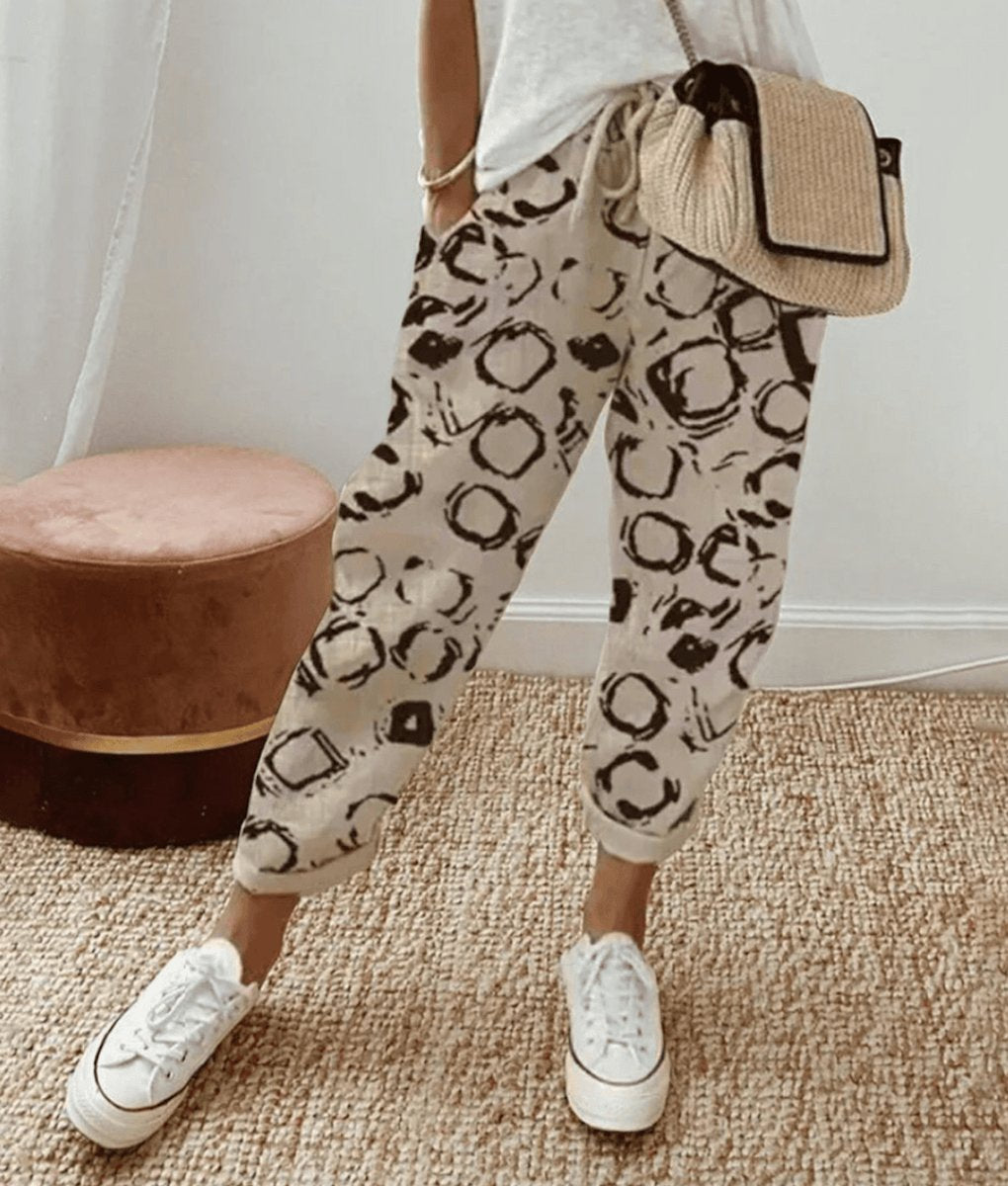 Women's Loose Tie-Waist Summer Trousers with Abstract Print for Casual Wear 0