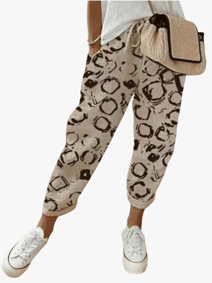 Women's Loose Tie-Waist Summer Trousers with Abstract Print for Casual Wear 1