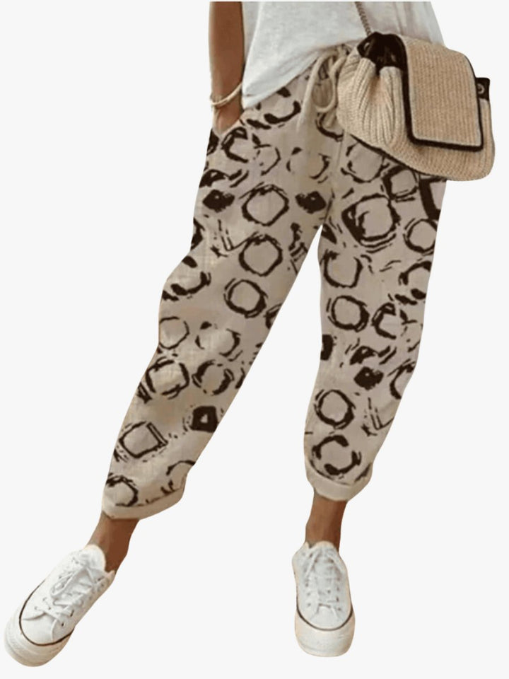 Women's Loose Tie-Waist Summer Trousers with Abstract Print for Casual Wear 1