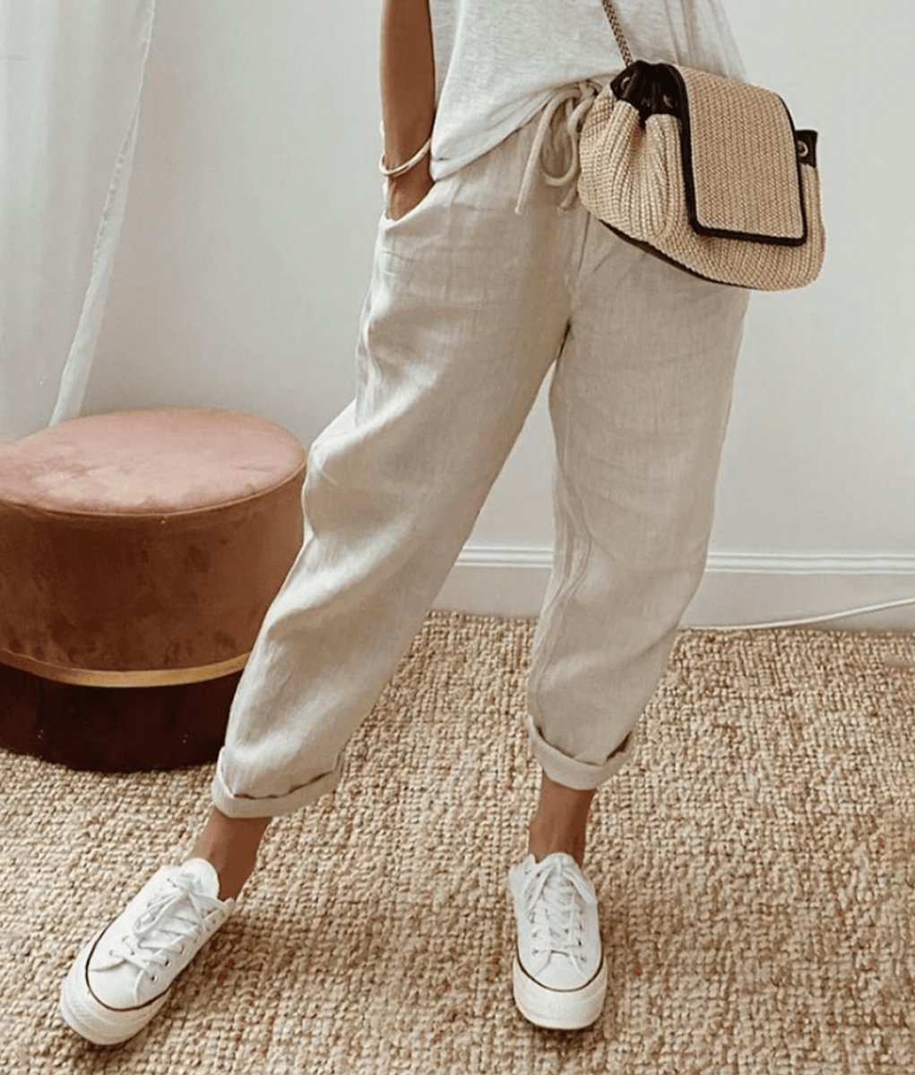 Women's Loose Tie-Waist Summer Trousers with Abstract Print for Casual Wear 2