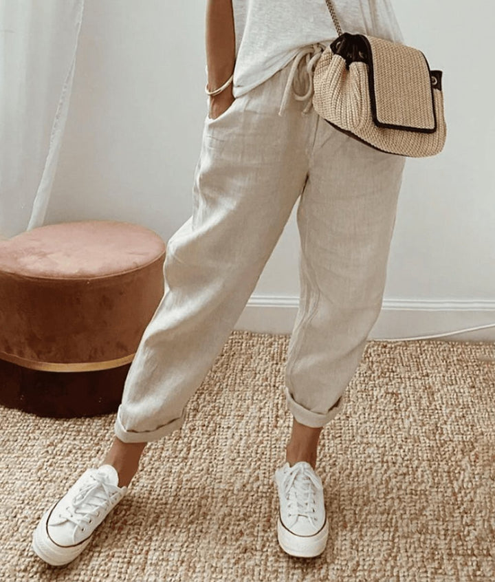 Women's Loose Tie-Waist Summer Trousers with Abstract Print for Casual Wear 2