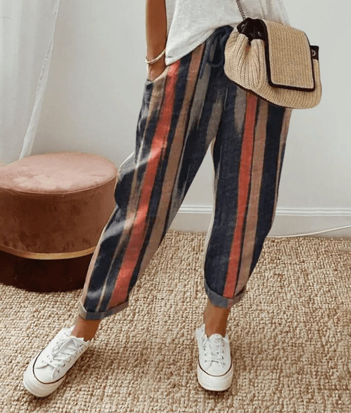 Women's Loose Tie-Waist Summer Trousers with Abstract Print for Casual Wear 3