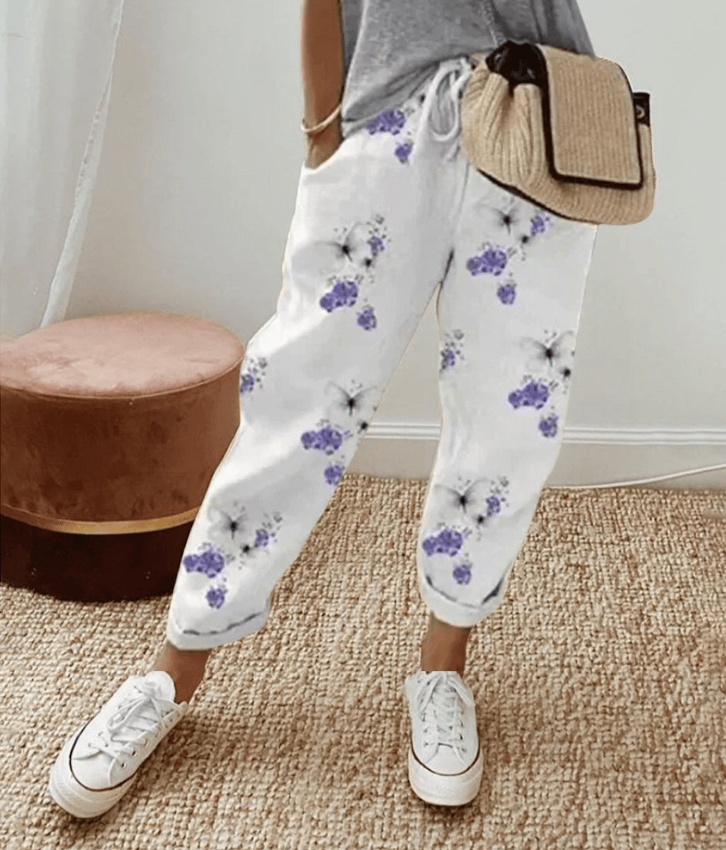 Women's Loose Tie-Waist Summer Trousers with Abstract Print for Casual Wear 4