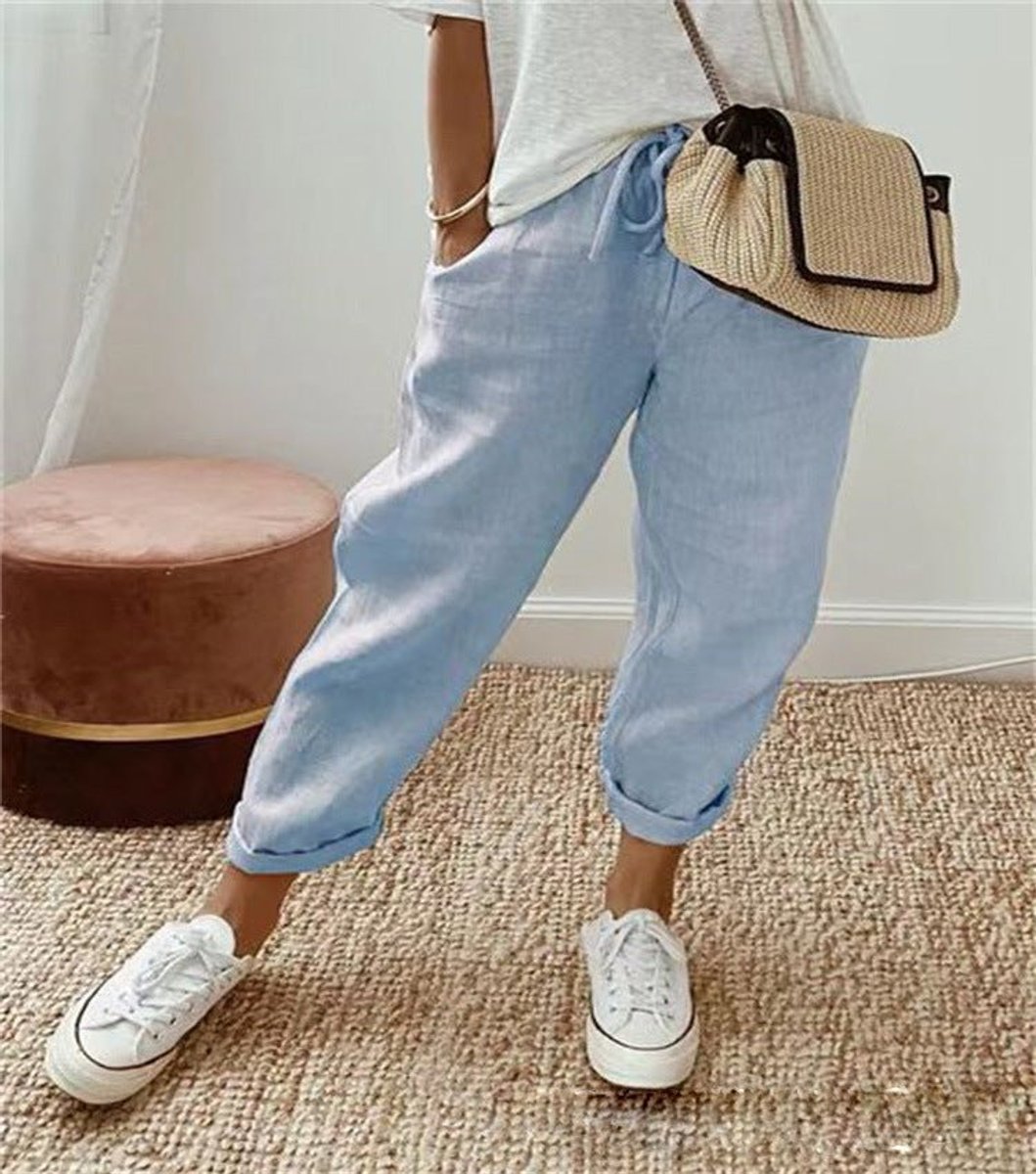 Women's Loose Tie-Waist Summer Trousers with Abstract Print for Casual Wear 5
