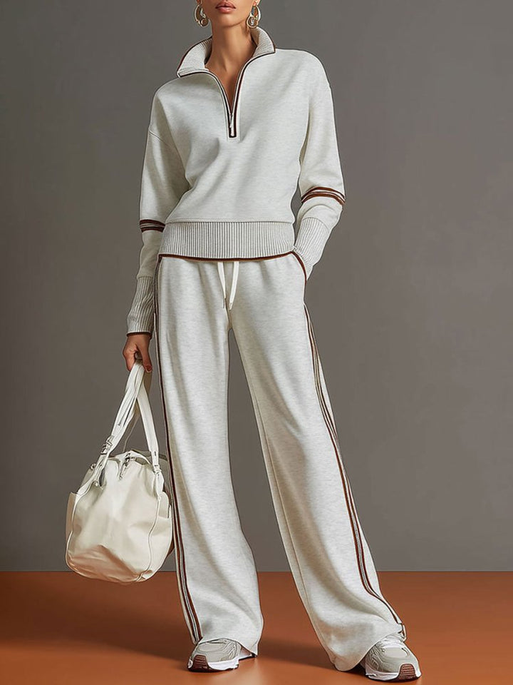 Women's Loungewear Set - Elegant Chic Comfort with Flowy Top and Wide-Leg Trousers 0
