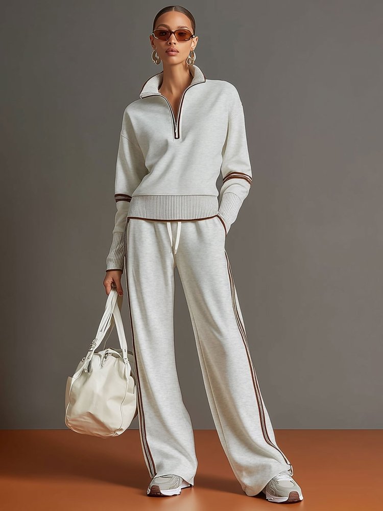 Women's Loungewear Set - Elegant Chic Comfort with Flowy Top and Wide-Leg Trousers 1