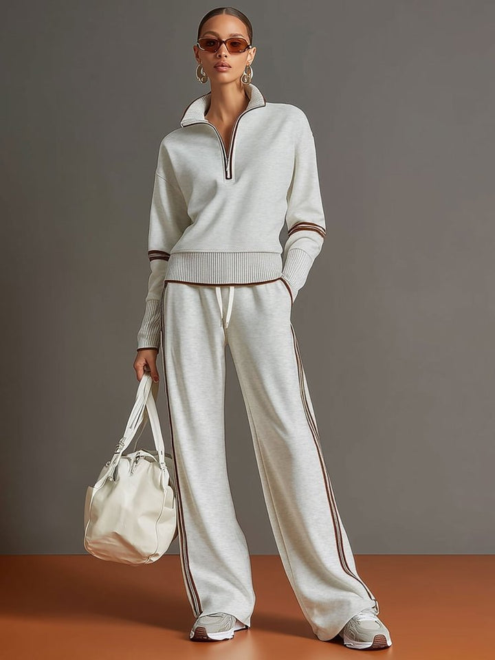 Women's Loungewear Set - Elegant Chic Comfort with Flowy Top and Wide-Leg Trousers 1