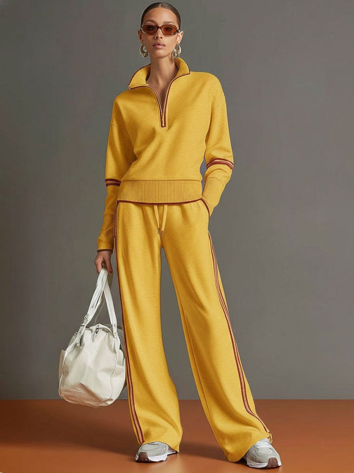 Women's Loungewear Set - Elegant Chic Comfort with Flowy Top and Wide-Leg Trousers 2