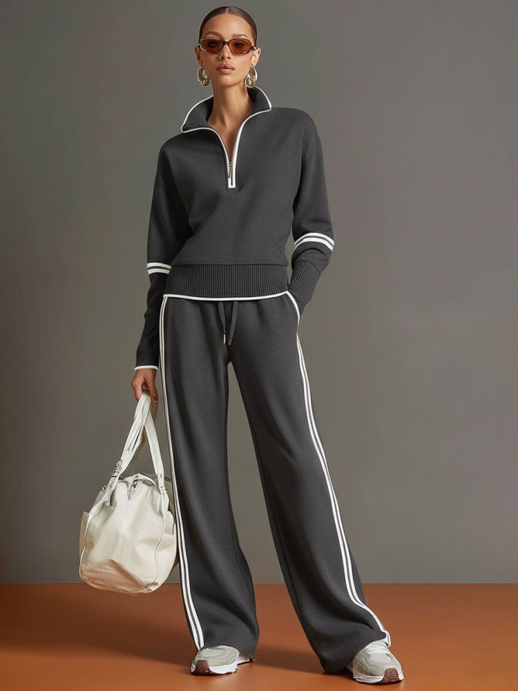 Women's Loungewear Set - Elegant Chic Comfort with Flowy Top and Wide-Leg Trousers 3