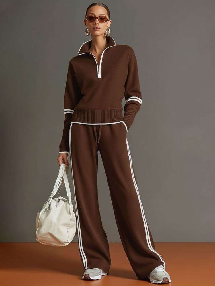 Women's Loungewear Set - Elegant Chic Comfort with Flowy Top and Wide-Leg Trousers 4