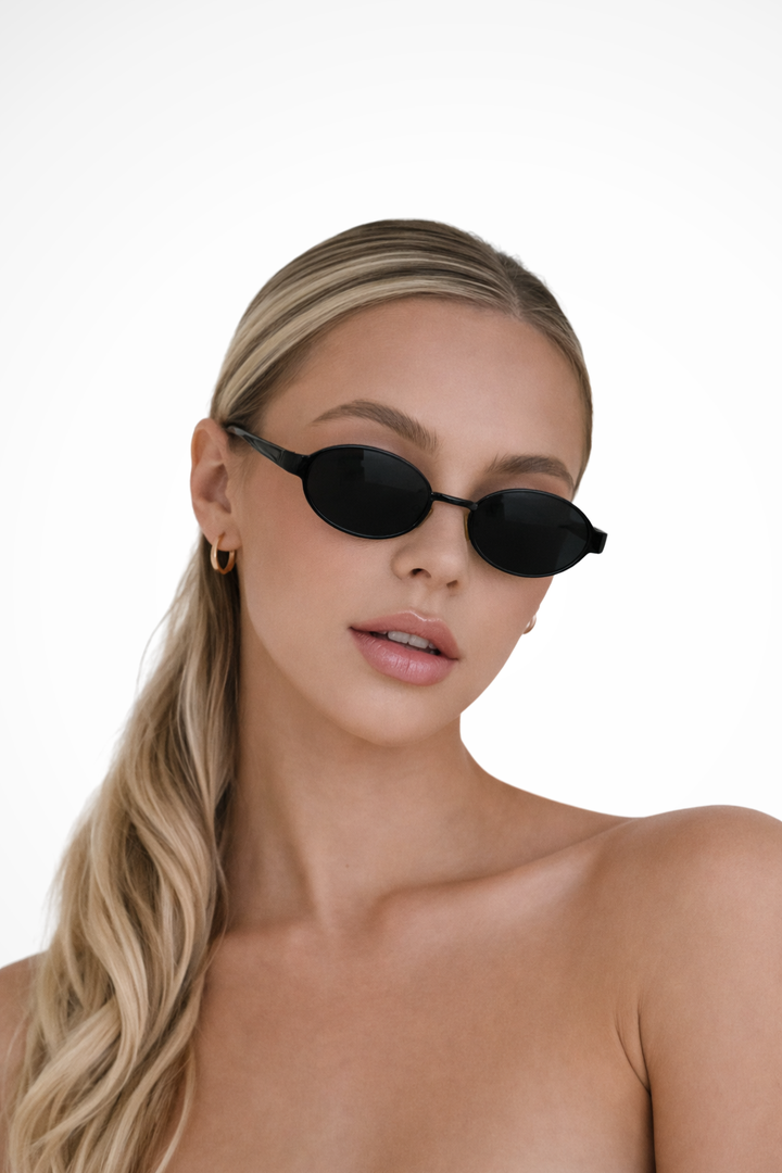 Women’s Oval Metal Frame Sunglasses for Minimalist Style - Chic Dark Tinted Lenses for Sun Protection 0