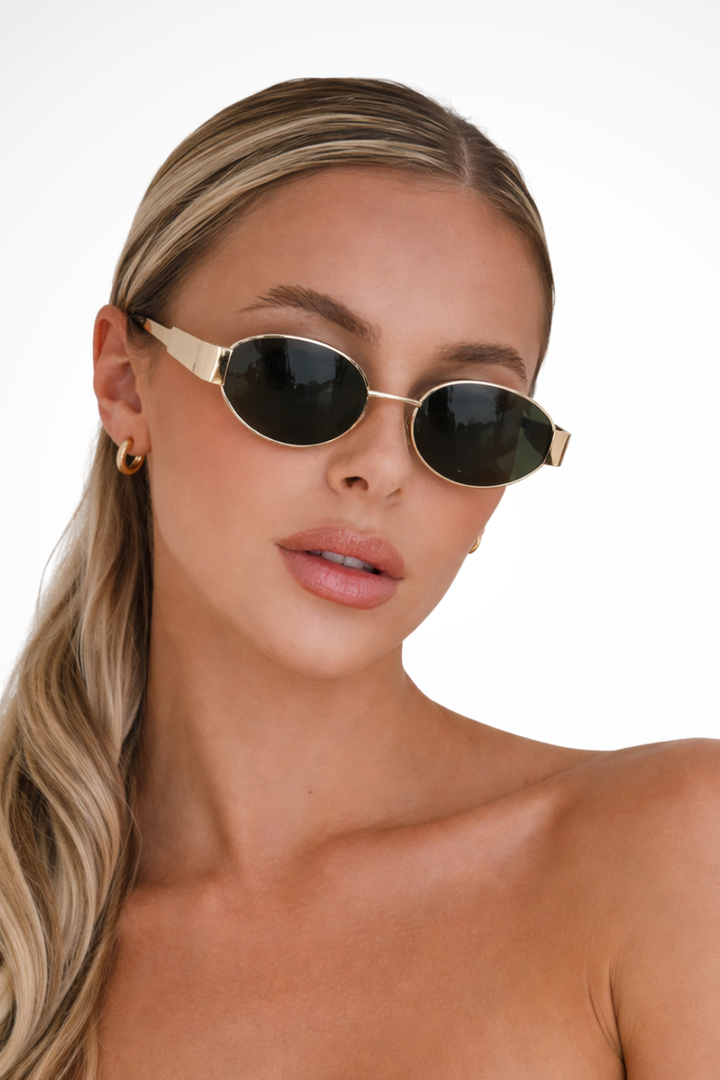 Women’s Oval Metal Frame Sunglasses for Minimalist Style - Chic Dark Tinted Lenses for Sun Protection 1