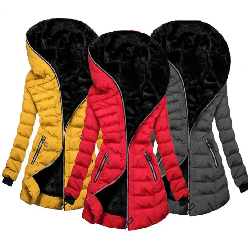 Women's Padded Long Zipper Hooded Jacket | Warm 4