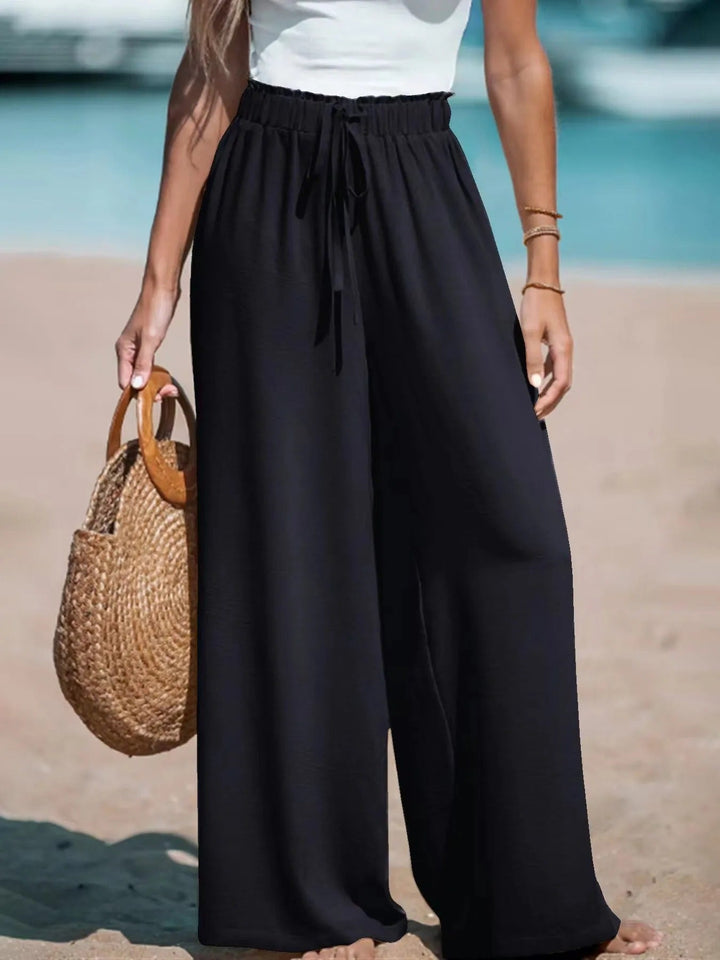 Women's Palazzo Trousers with Tie Belt Wide Leg Summer Pants 0