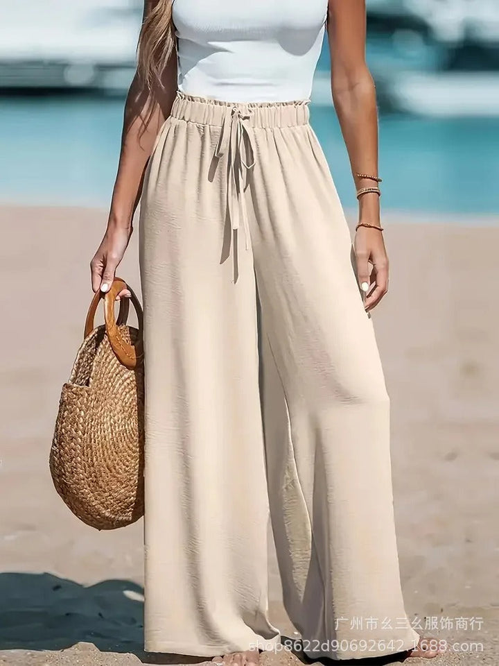 Women's Palazzo Trousers with Tie Belt Wide Leg Summer Pants 1