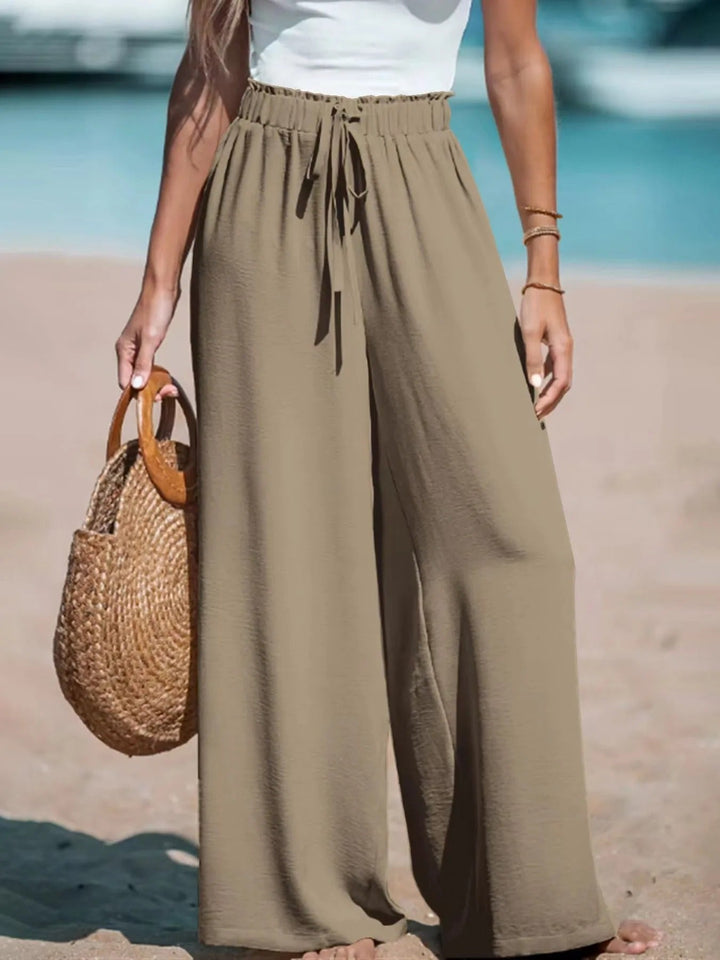 Women's Palazzo Trousers with Tie Belt Wide Leg Summer Pants 3