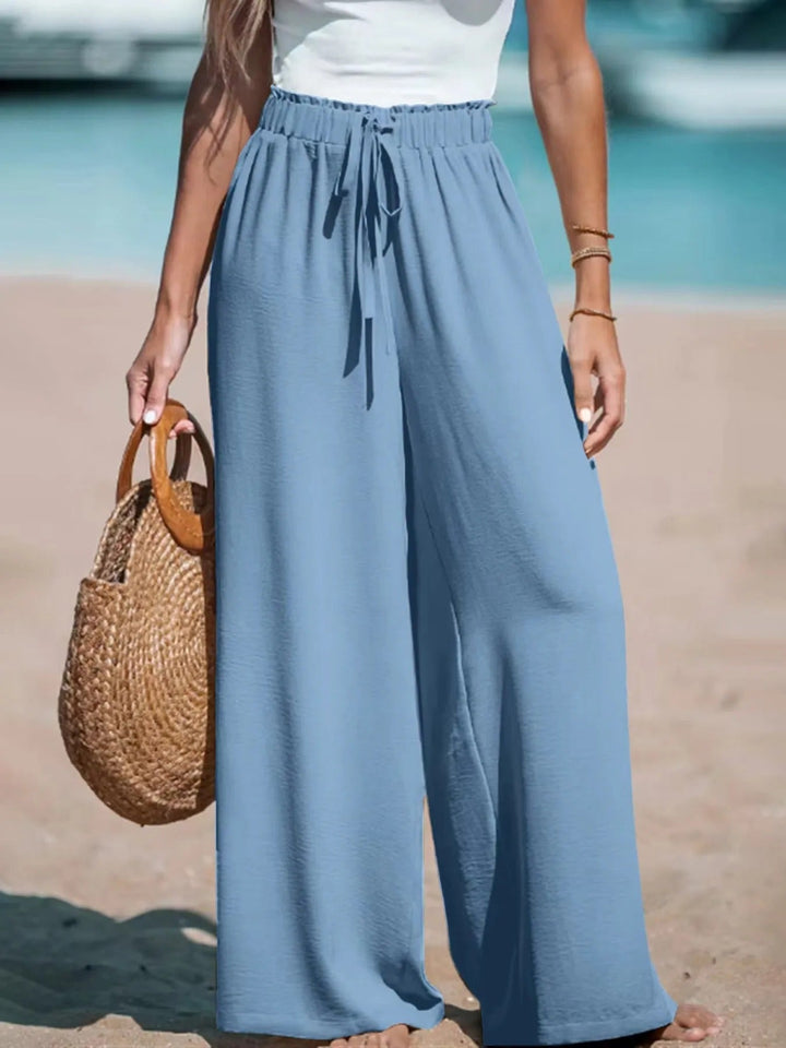 Women's Palazzo Trousers with Tie Belt Wide Leg Summer Pants 5