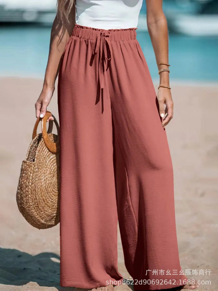 Women's Palazzo Trousers with Tie Belt Wide Leg Summer Pants 6