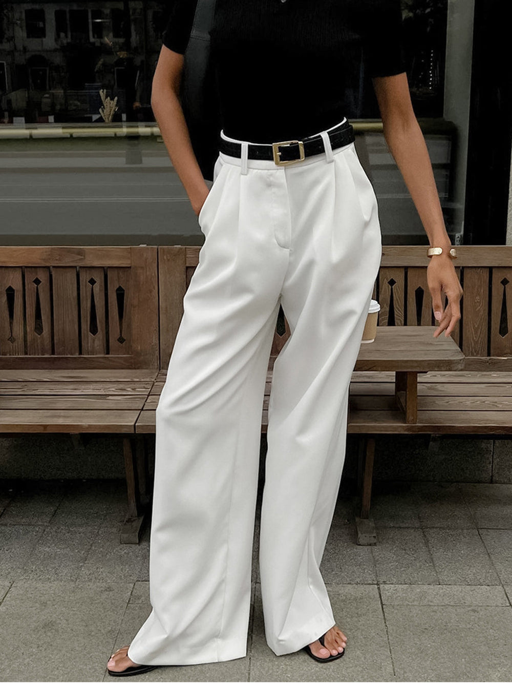 Women's Pleated Front Wide Leg Pants with Belt for Elegant Business and Casual Wear 1